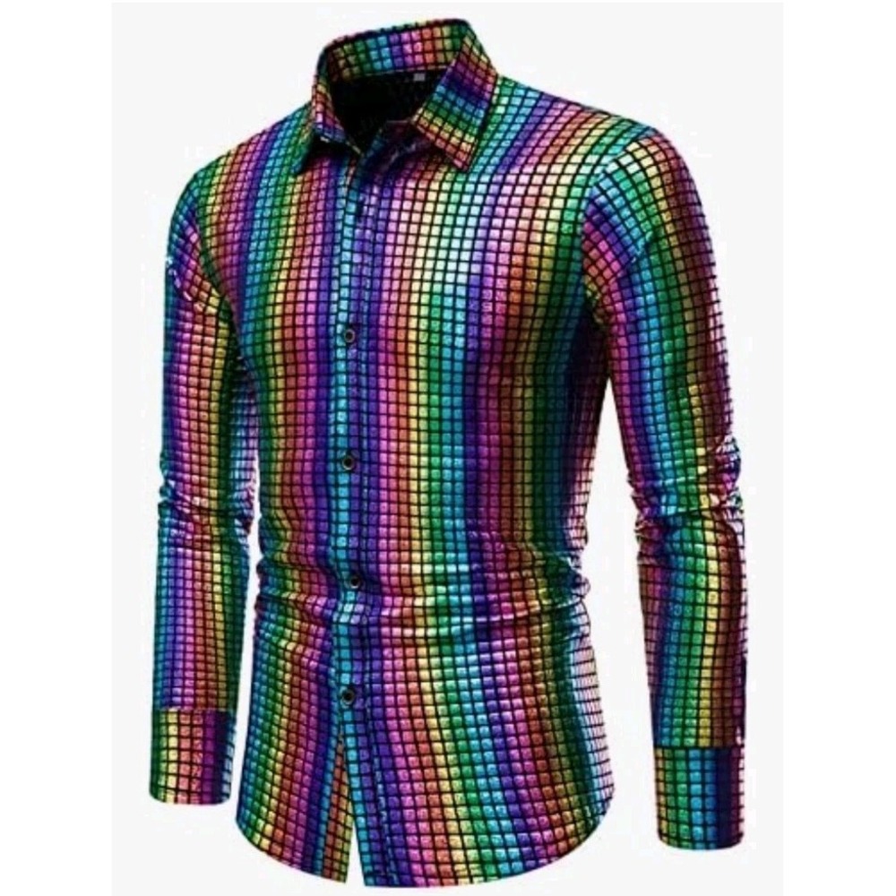 NWOT Men's Glitter Disco Halloween Shirt - ROCK STAR- Cosplay SZ Lg